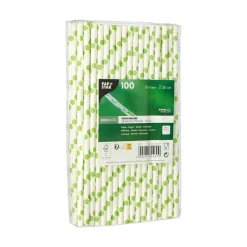 Cocktail Papierstrohhalm | Grüne Punkte - Ø 6 mm x 20 cm - Papstar Pure (100 Stk)