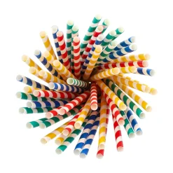 Shake Papier-Trinkhalm | Gestreift - Ø 8 mm x 21 cm - Papstar Pure (100 Stk)